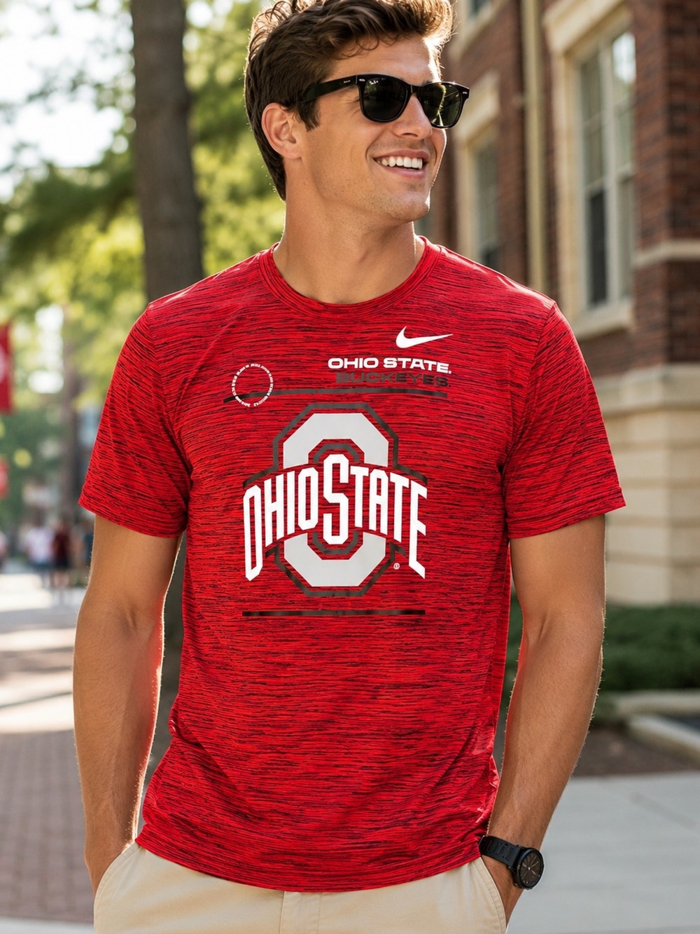 Nike Ohio State Buckeyes Dri-FIT Performance T-Shirt Men’s Large Red NCAA EUC!